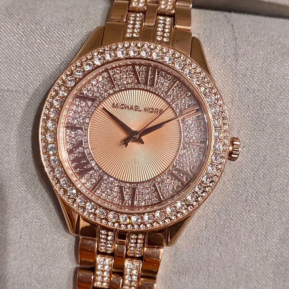 Michael Kors Women’s “Harlowe” Analog Pave Rose-Gold Watch, 38mm